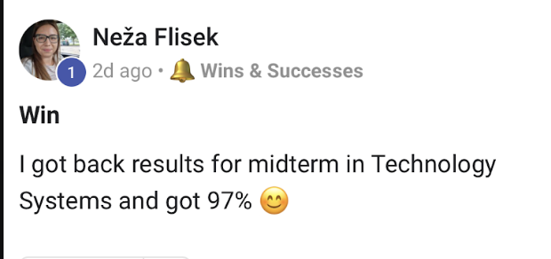 Neza got 97% on her Technology Systems midterm