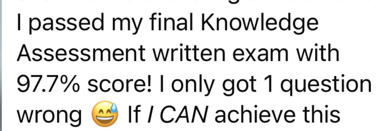 Learner passed a final Knowledge Assessment written exam with 97.7%